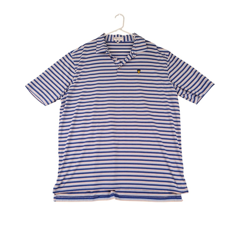 Peter Millar Summer Comfort Mens XXL Blue Orange Striped Spanish Oaks Golf Polo‎